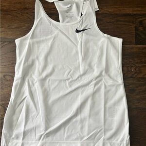 Nike White Dri-FIT Racerback Tank with Black Swoosh